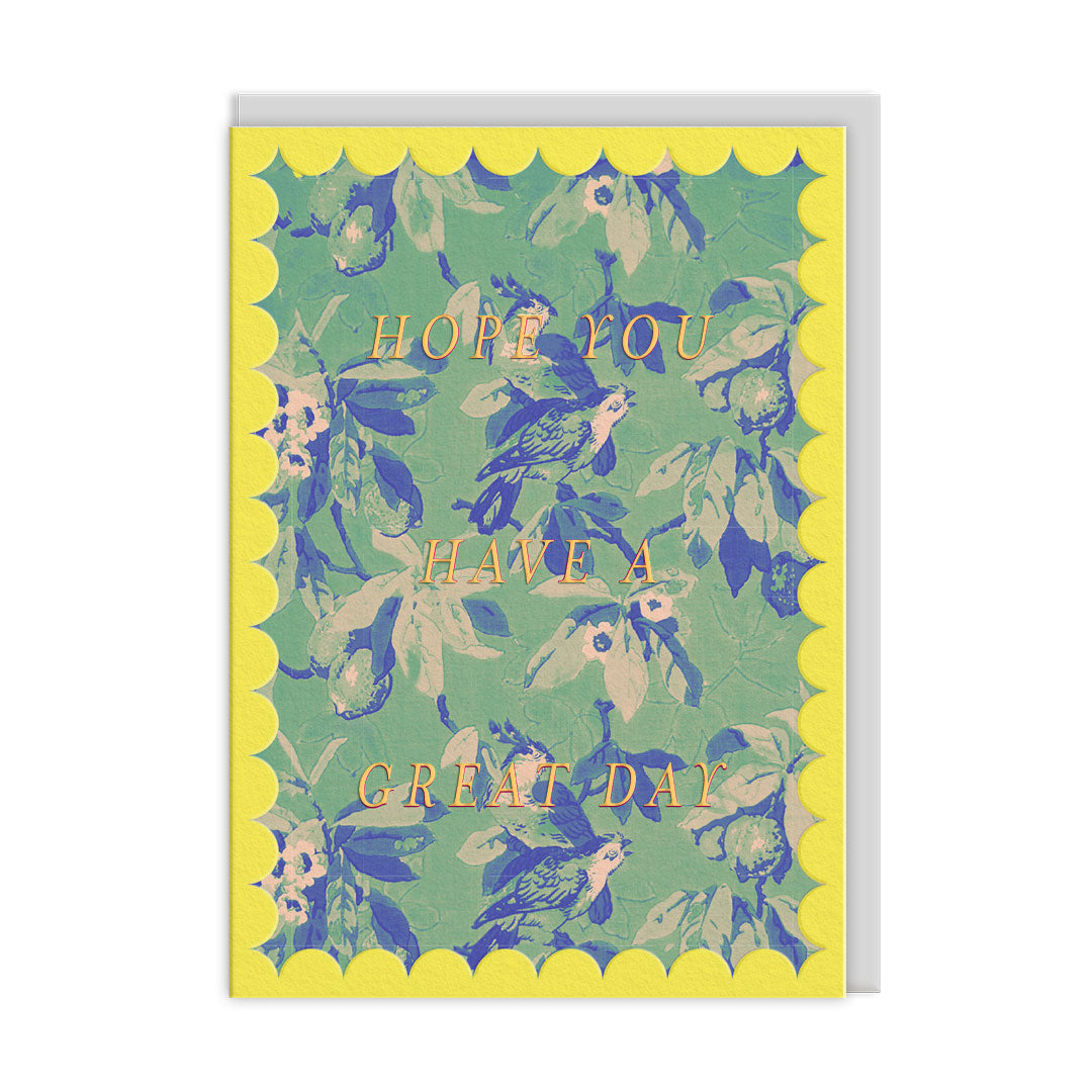 Scalloped Green and Blue Birds Birthday Card