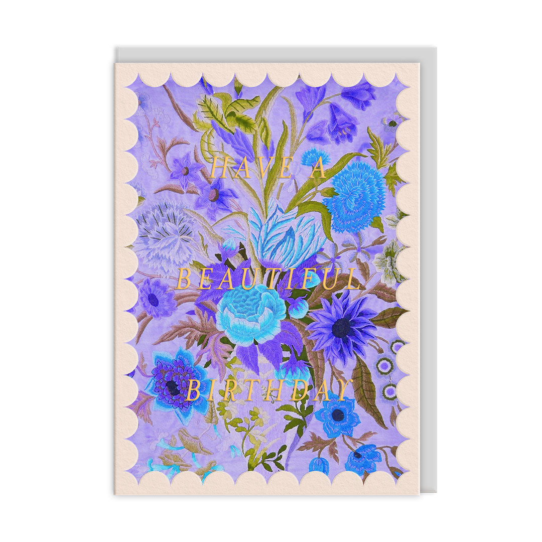 Scalloped Purple and Blue Floral Birthday Card