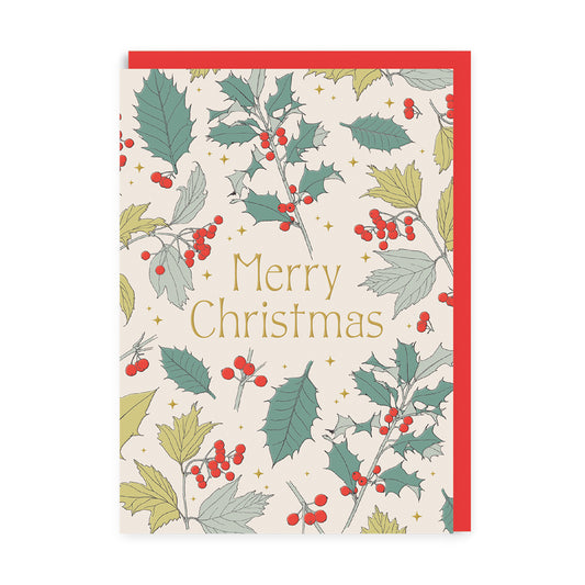 Merry Christmas Holly Greeting Card