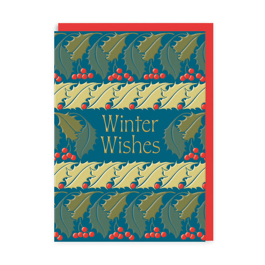 Winter Wishes Teal Holly Greeting Card