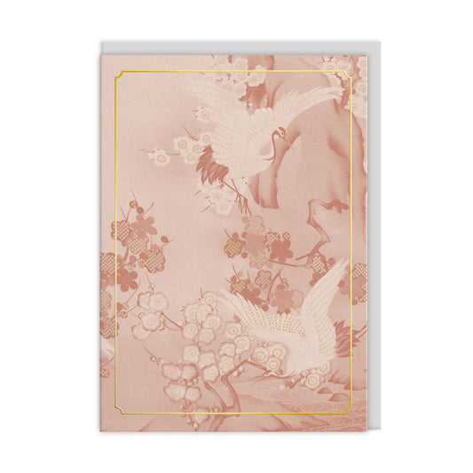 Eastern Elegance Cranes & Blossom Greeting Card