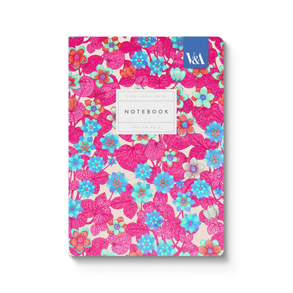 Neon Floral Pink and Blue A5 Premium Paperback Notebook