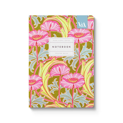 Neon Floral Pink Poppies A5 Premium Paperback Notebook