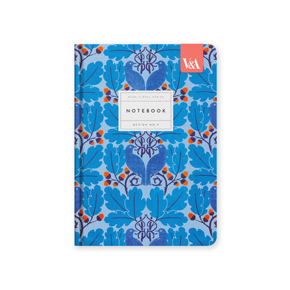 Neon Floral Blue Birds A5 Premium Hardback Notebook