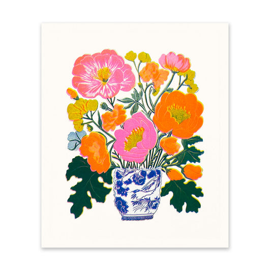 Orange & Pink Peonies Art Print