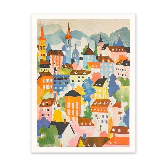 Village and Swiss Mountains Art Print