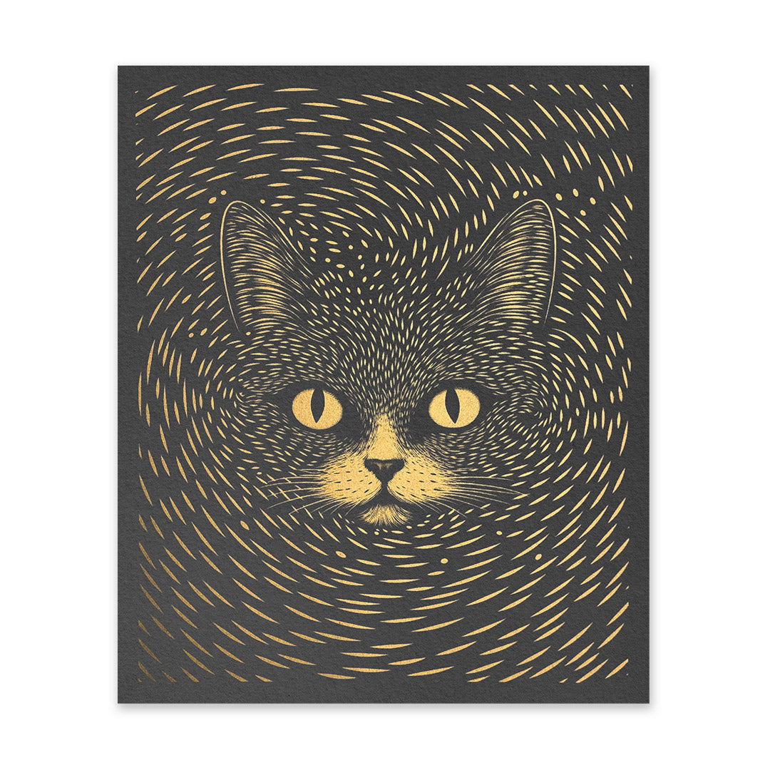 Gold & Black Cat Riso Print (12x10)