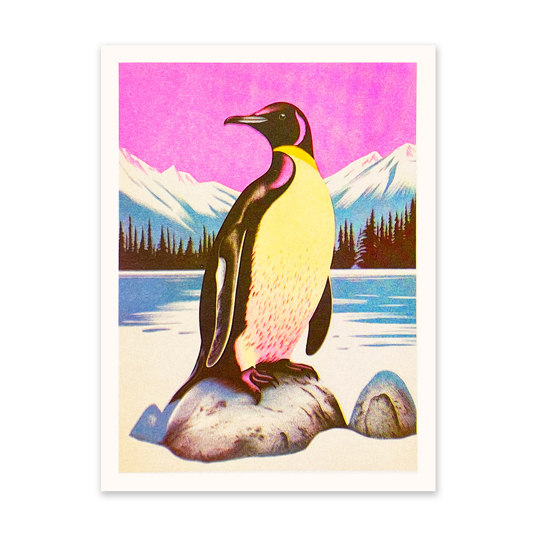 Retro Penguin Pink Art Print