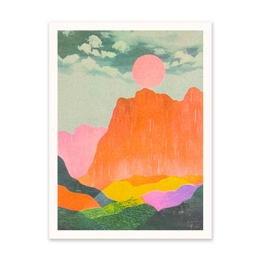 Neon Mountains & Sun 1 Art Print