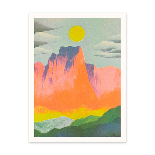 Neon Mountains & Sun 2 Art Print