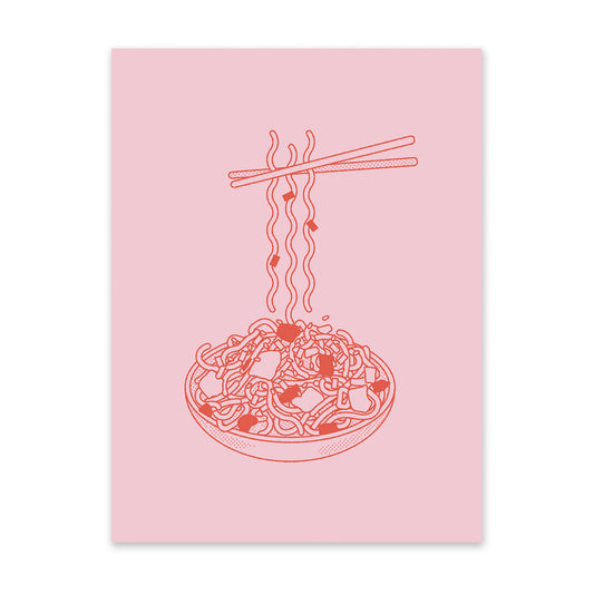 Pink and Red Noodles In Bowl Art Print