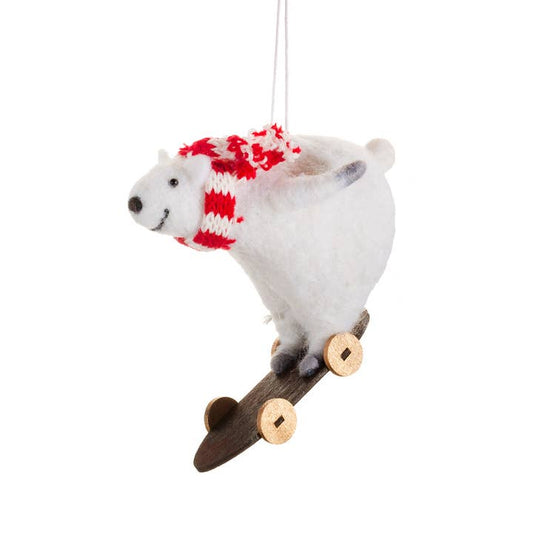 Skate Boarding Polar Bear Felt Hanging Decoration