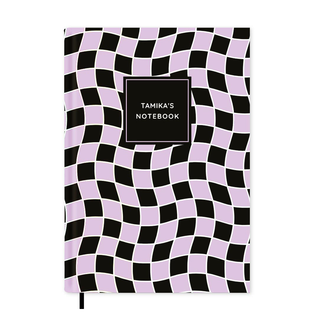 Pink & Black Wavy Check Personalised Notebook A5