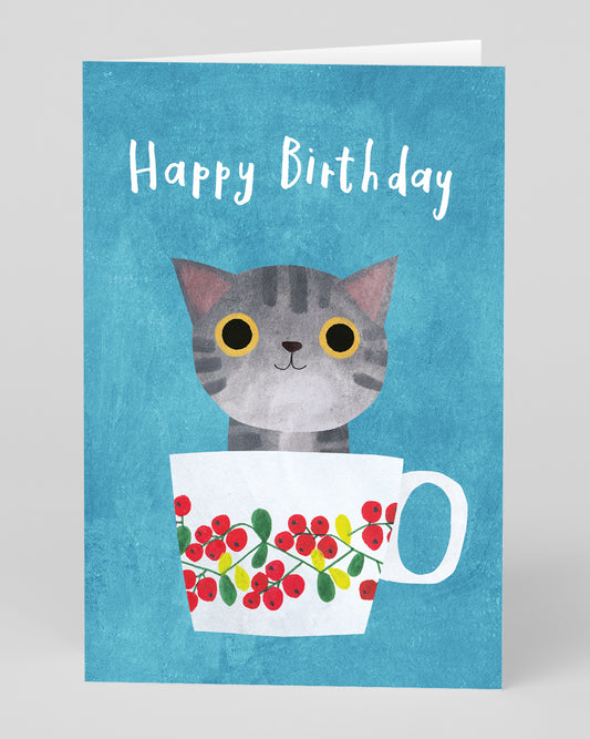 Personalised Teacup Kitten Birthday Card