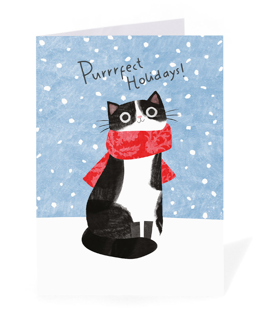 Personalised Black and White Cat Red Scarf Christmas Card