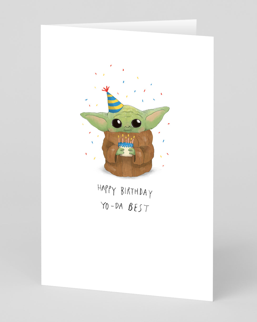 A birthday card with baby yoda from The Mandalorian on