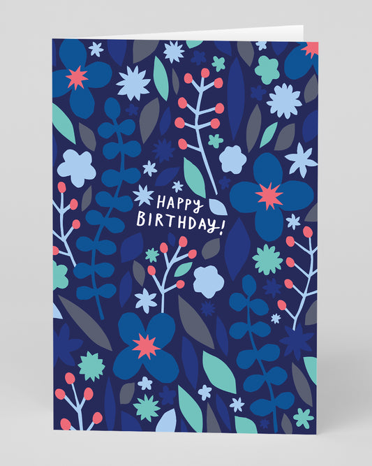 Personalised Blue Floral Birthday Card