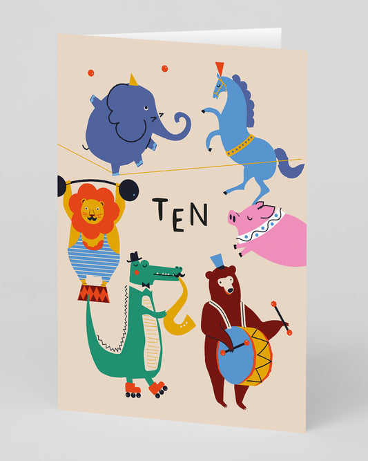 Personalised Circus 10th Birthday Card