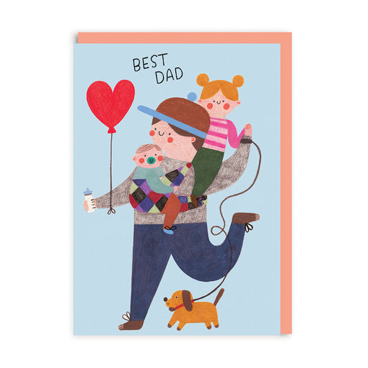 Best Dad with Kids and Dog Greeting Card