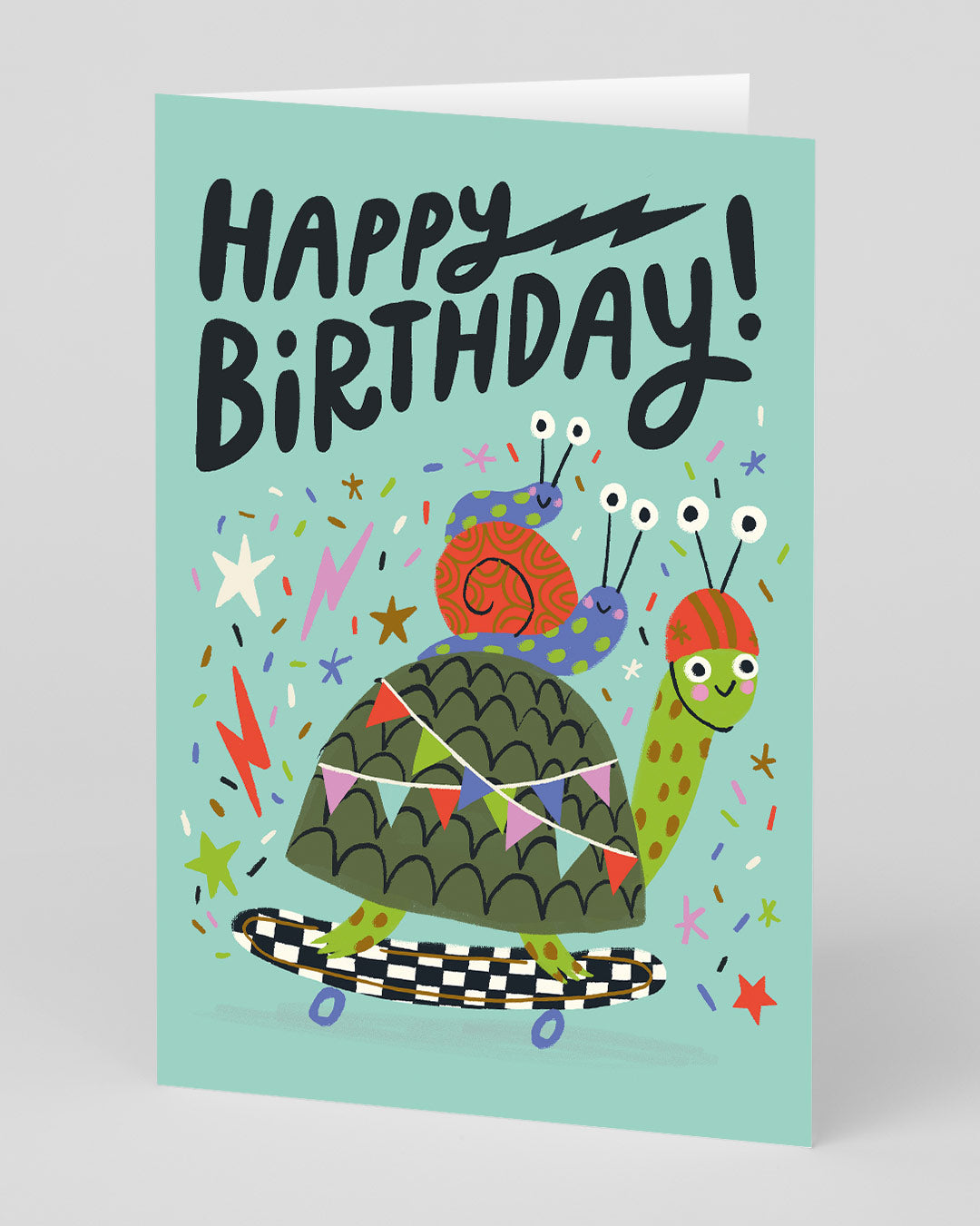 Personalised Turtle and Snail Skateboard Birthday Card