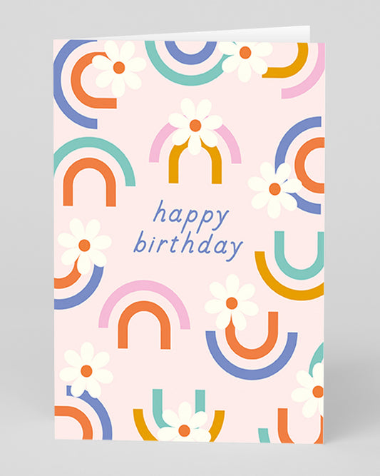 Personalised Happy Birthday Floral Rainbow Greeting Card