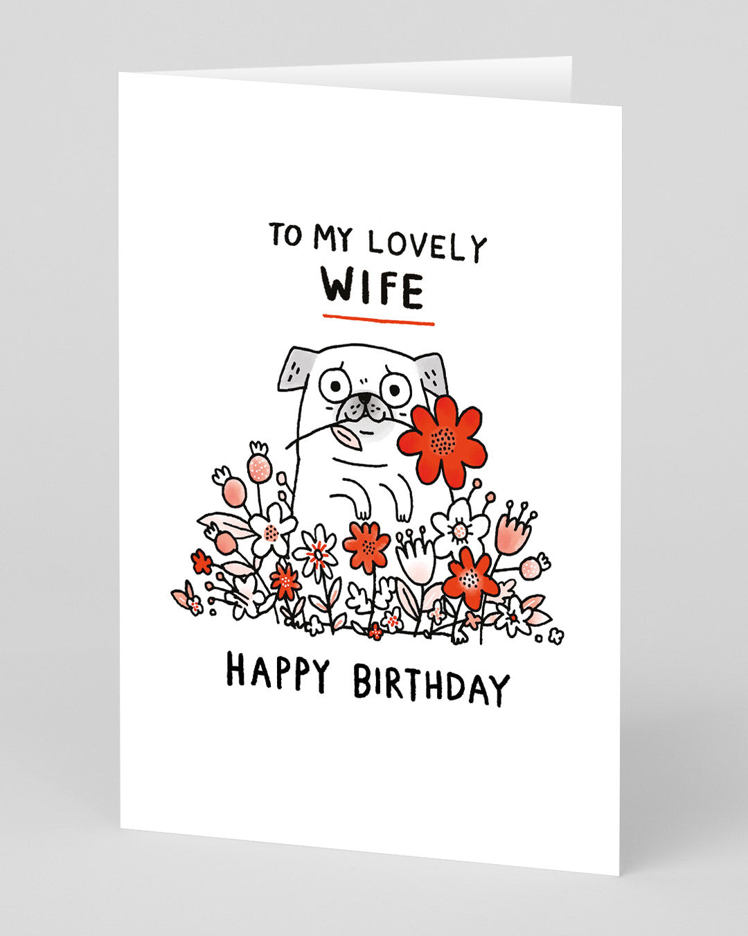 Personalised Gemma Correll Lovely Wife Pug Greeting Card