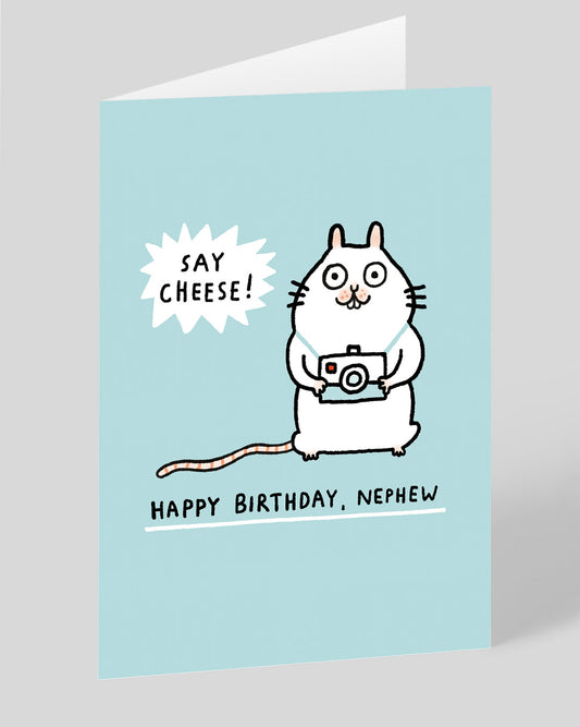 Personalised Mouse Say Cheese Nephew Birthday Card