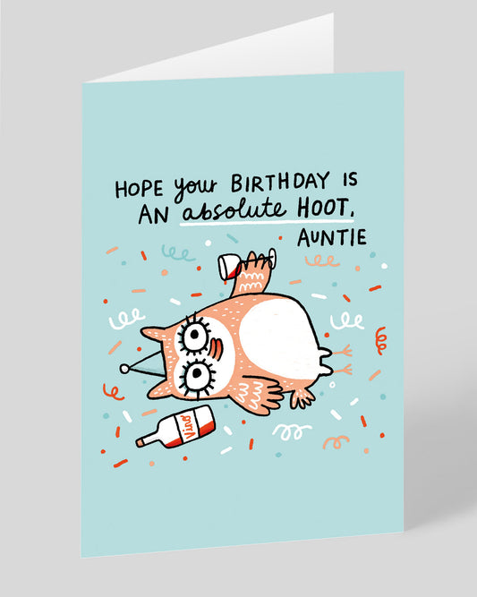 Personalised Hoot Auntie Birthday Card