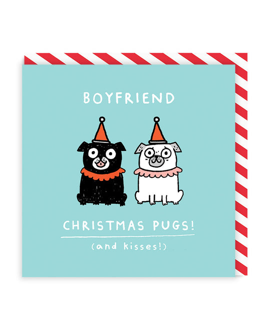 Boyfriend Pugs and Kisses Square Christmas Card