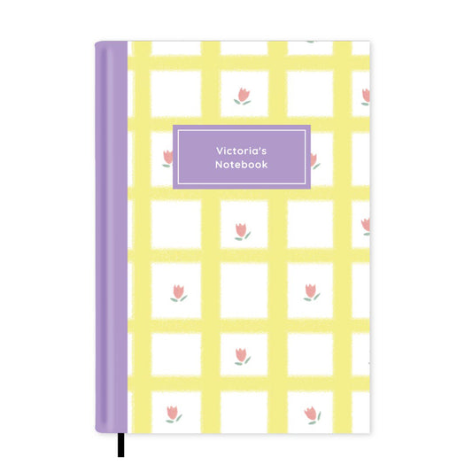 Yellow Checked Flowers Personalised Notebook A5