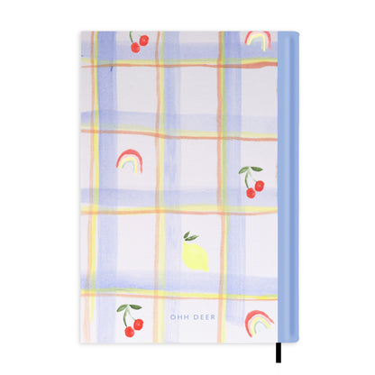 Blue Checked Rainbow & Cherries Personalised Notebook A5