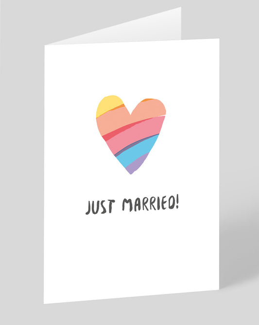 Personalised Just Married Rainbow Heart Greeting Card