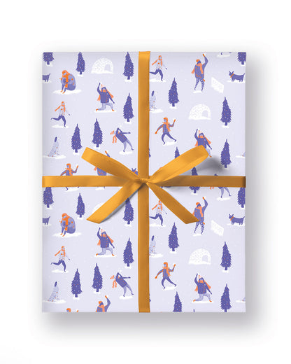 Gift wrap with a festive snowball fight scene
