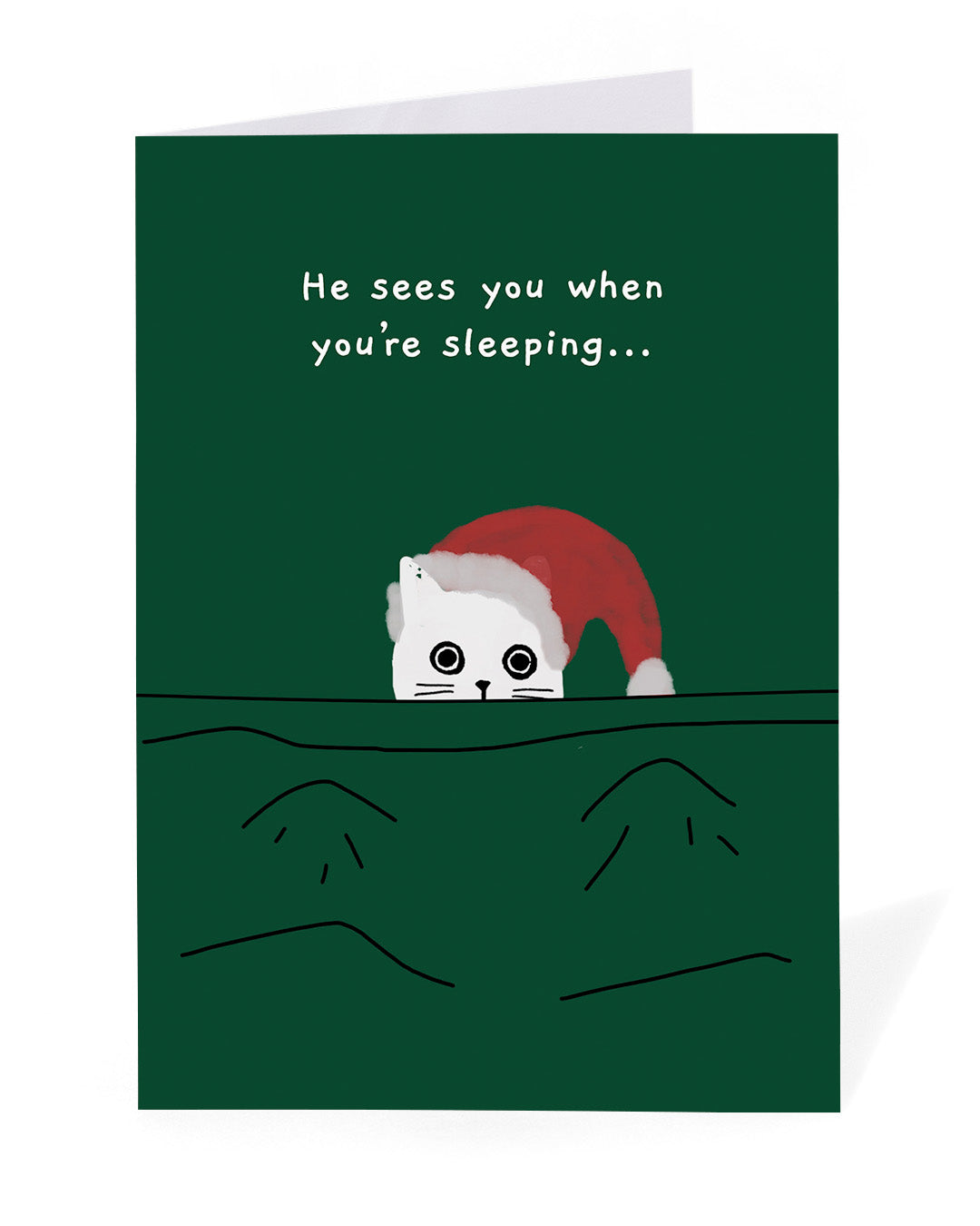 Personalised He Sees You When You're Sleeping Cat Christmas Card