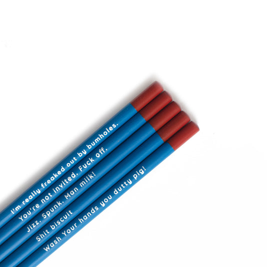 Sex Education pencil set with 5 pencils featuring phrases from the show
