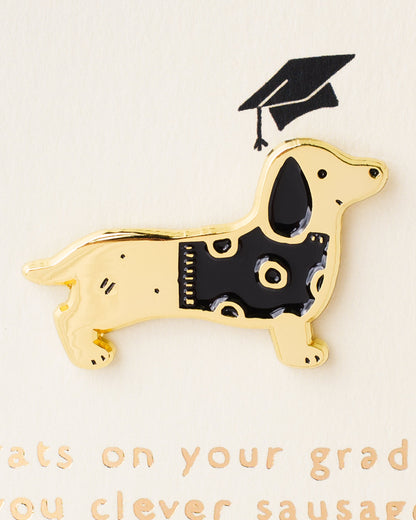 Graduation Clever Sausage Enamel Pin Card