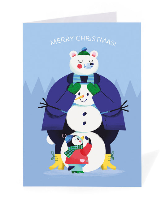 Personalised Building a Snowman Christmas Card