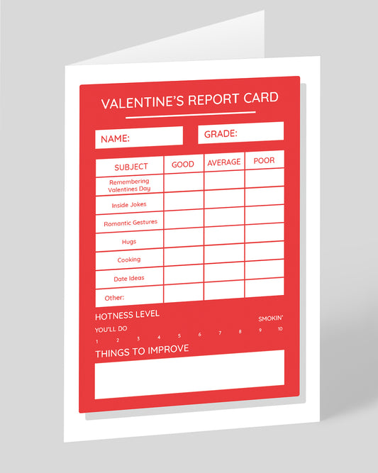 Personalised Valentine's Report Card