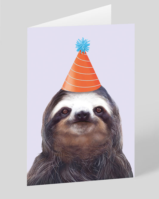 Personalised Party Hat Sloth Greeting Card