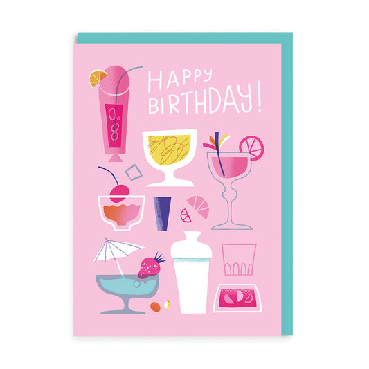 Pink Cocktails Birthday Card