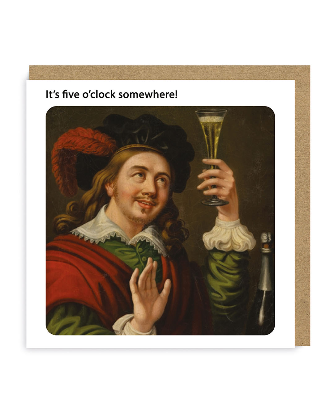 A birthday card with a man looking at an alcoholic drink