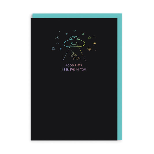 Holographic UFO Good Luck Card