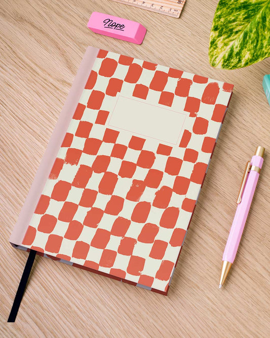 Painted Check Orange and Cream Personalised Notebook