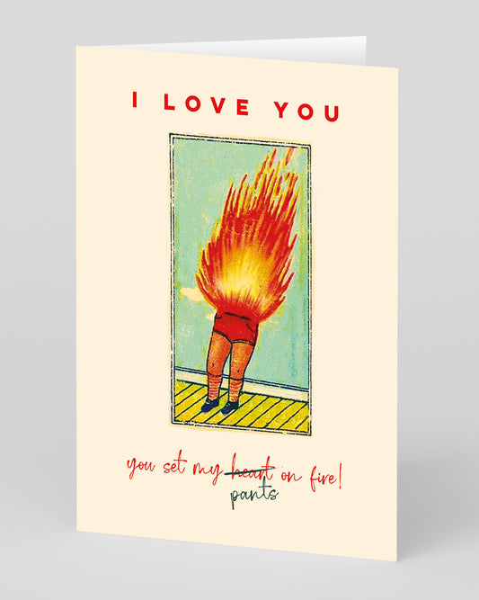 Personalised Pants On Fire Greeting Card