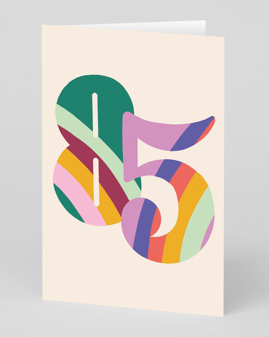 Personalised Colourful Rainbow Striped Numbers 85th Birthday Card