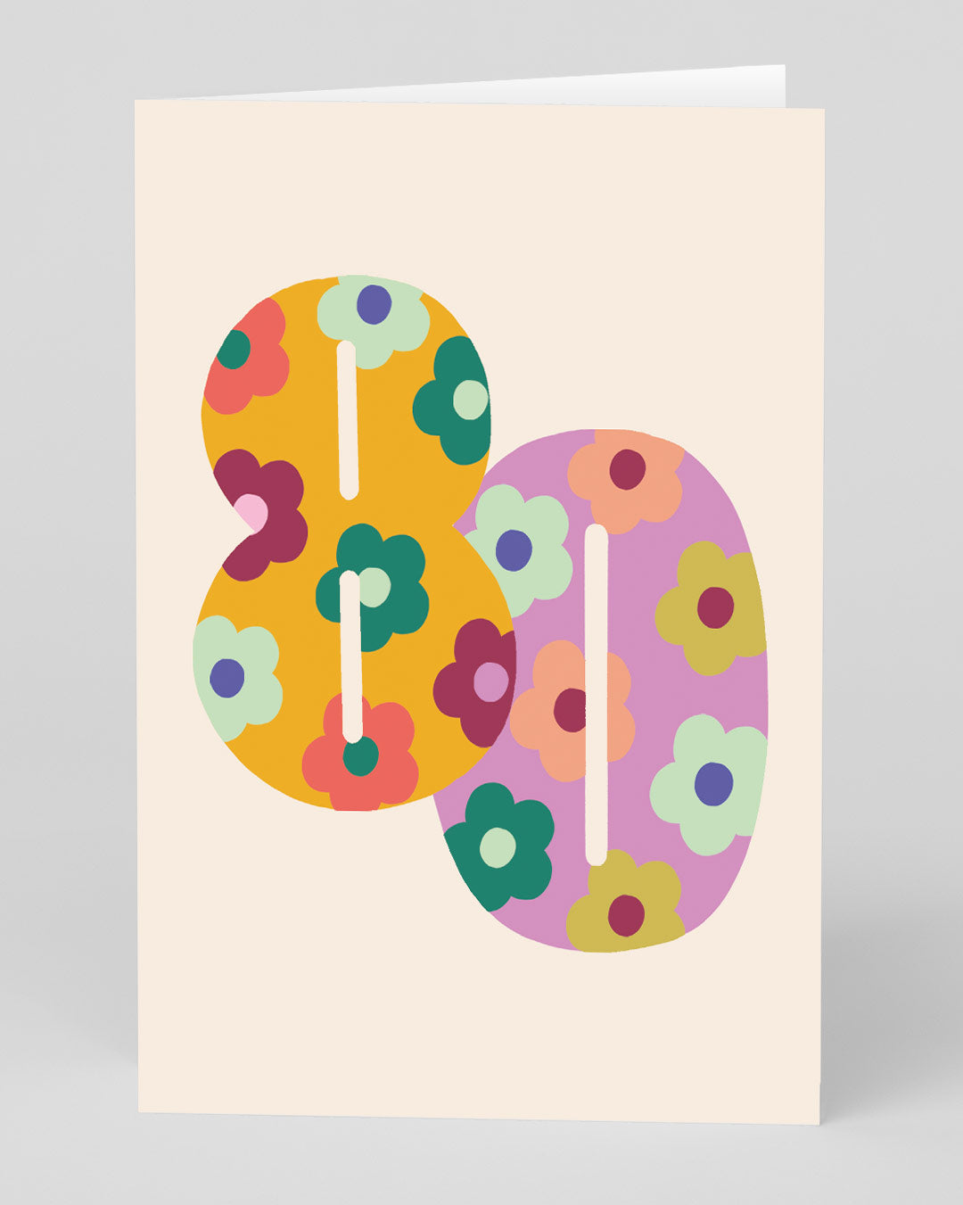 Personalised Colourful Floral Numbers 80th Birthday Card