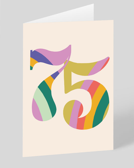 Personalised Colourful Rainbow Striped Numbers 75th Birthday Card