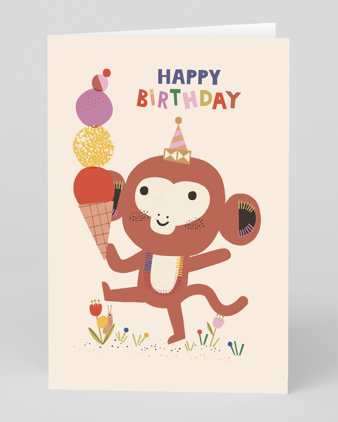 Personalised Playful Monkey And Ice Cream Birthday Card
