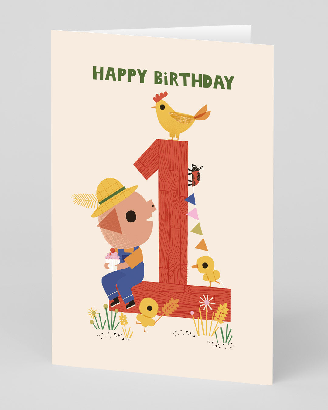 Personalised Gorgeous Farmer Pig 1st Birthday Card