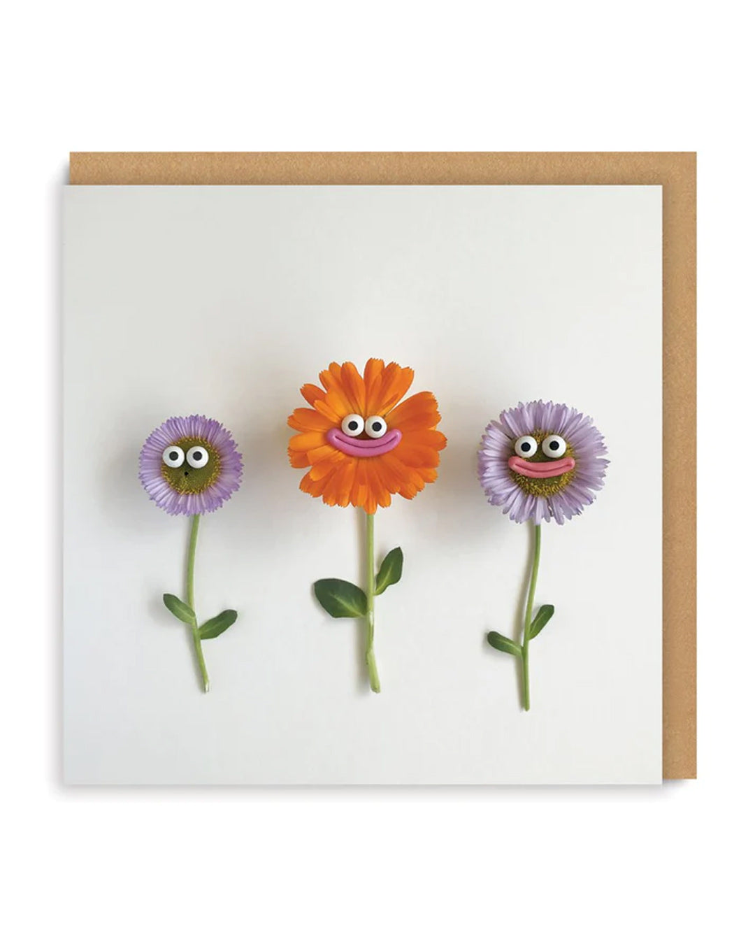 Flowers With Faces Square Greeting Card